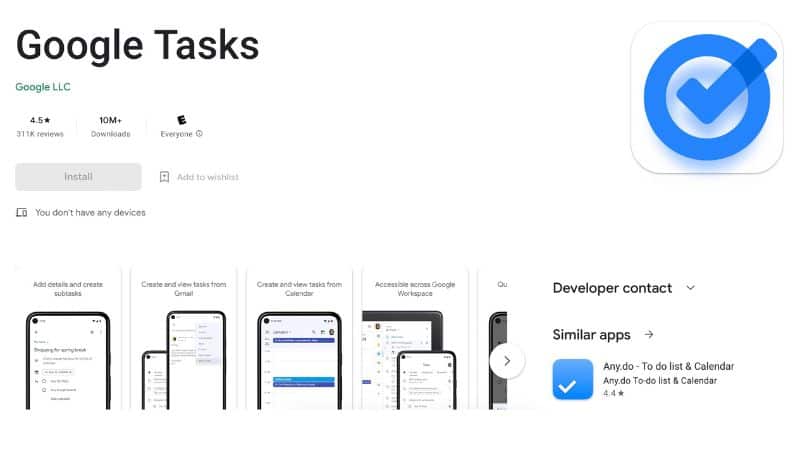 Google Tasks Front Page