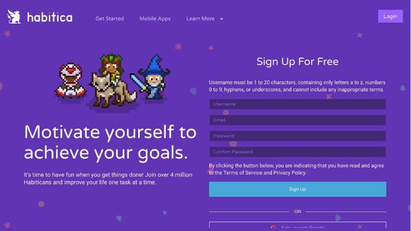 Habitica Front Page