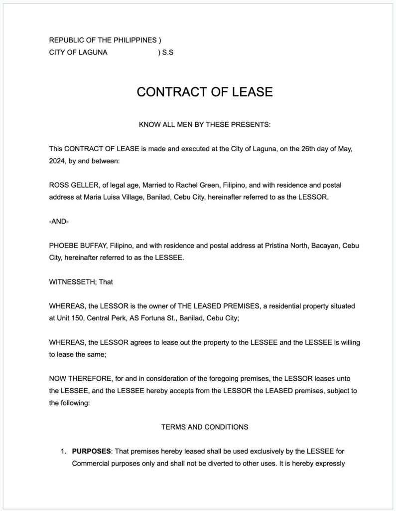 Contract Of Lease Sample And Template In The Philippines Contract of lease sample and template in the philippines
