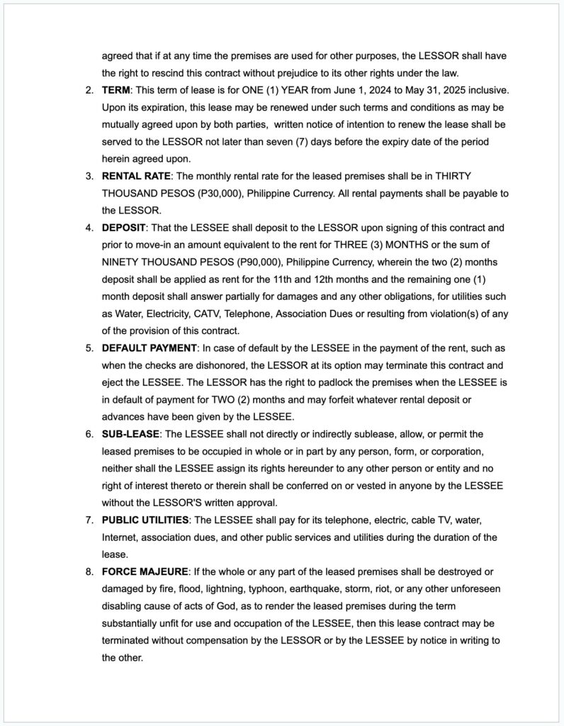 Contract of Lease sample (page 2)
