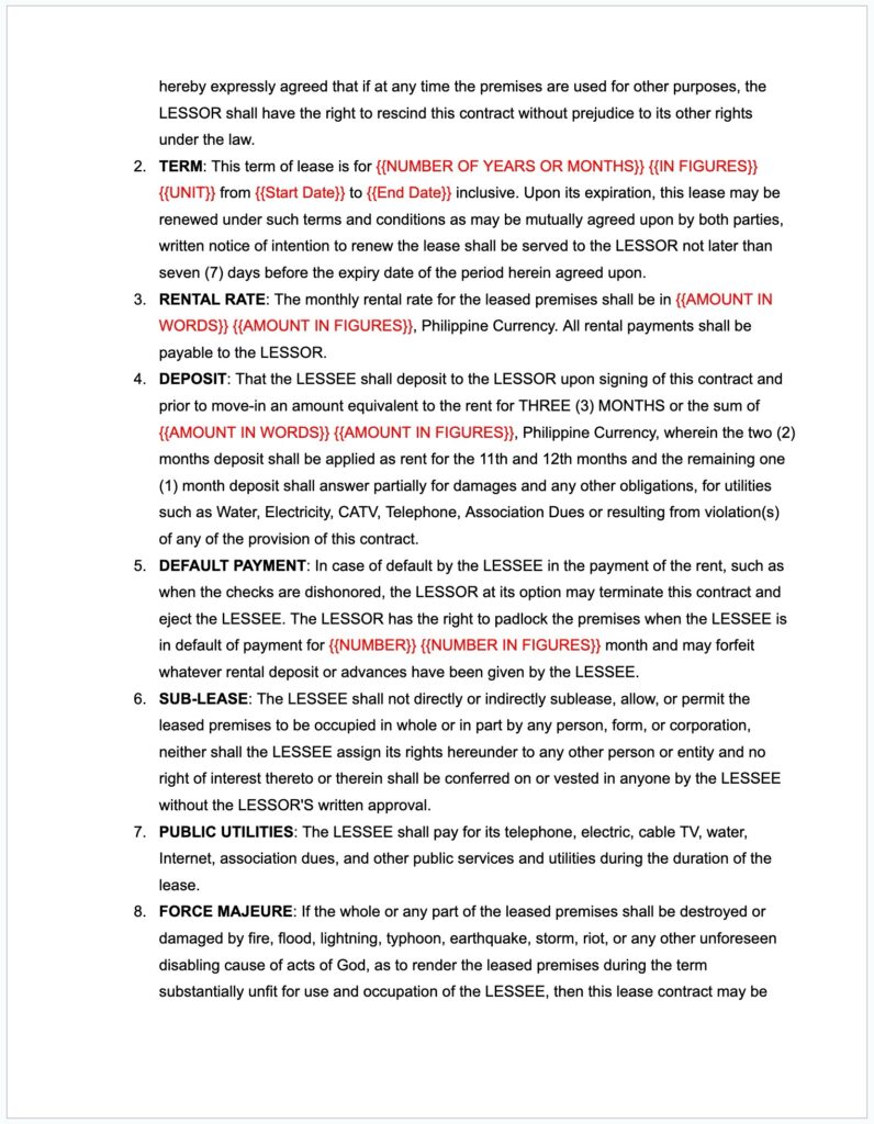 Contract of Lease template (page 2)