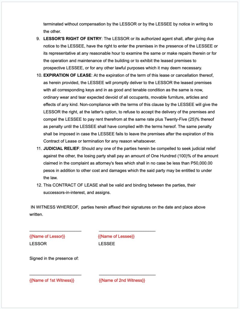 Contract of Lease template (page 3)