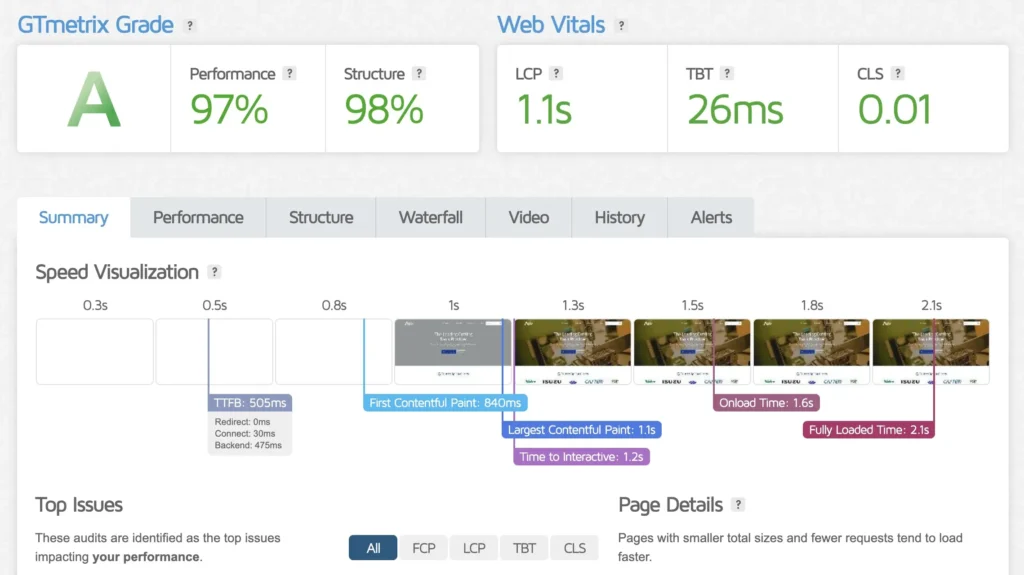 GTMetric test results with WP Rocket installed