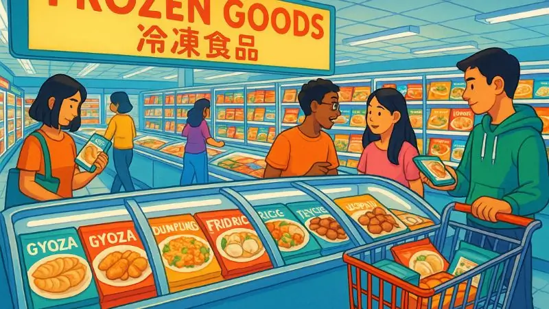 frozen goods section in an asian supermarket