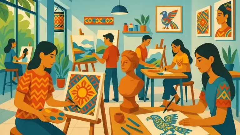 students doing their arts in an art school