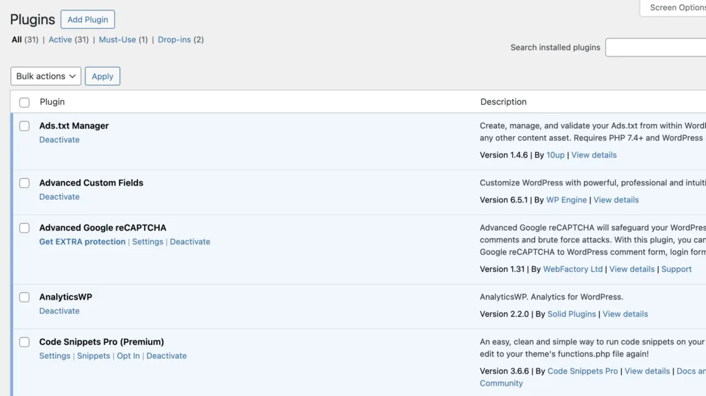 Some of the WordPress plugins used in Juan Investor.jpg