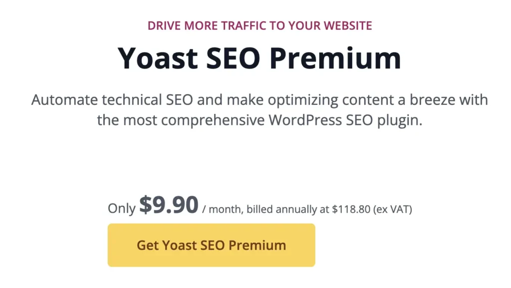 Yoast Premium pricing page screenshot