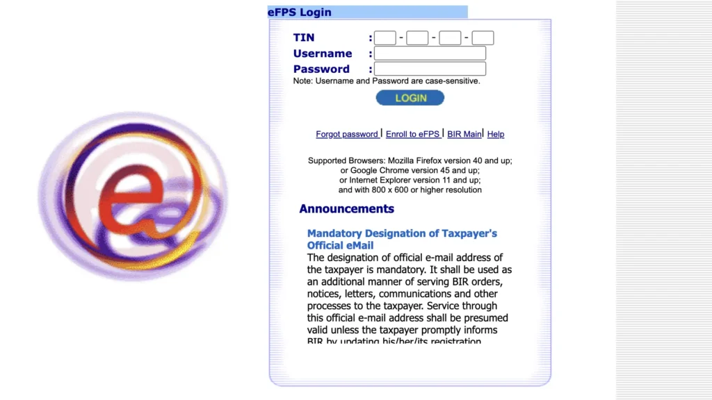 BIR EFPS website